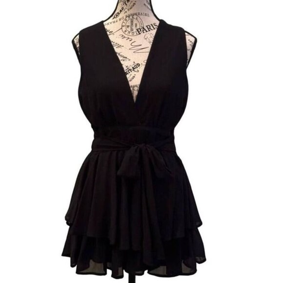 Sexy Black Chiffon Ruffles Romper | Favlux | Large |‎ NWT | SKU113 - Picture 1 of 8